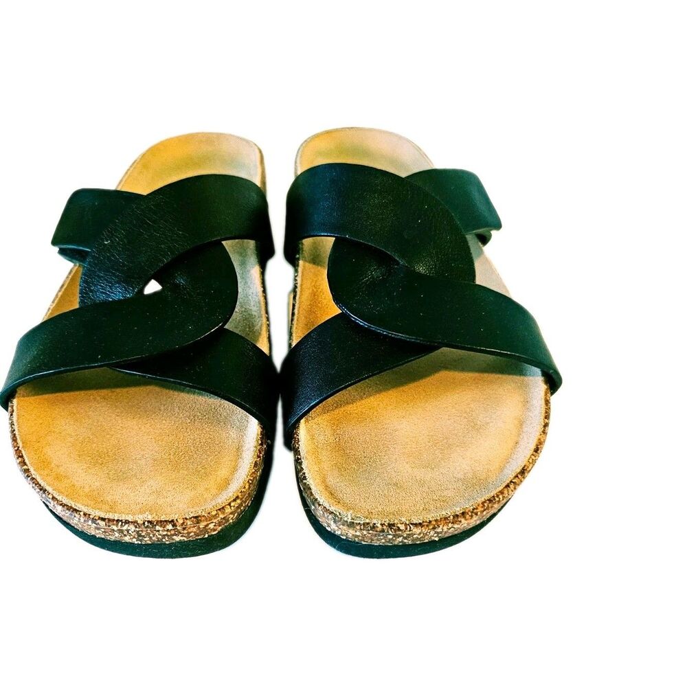 Abeo Women's Black Leather Slide Sandals Suede Lined Comfort Size 9 M